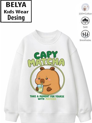 Belya Kids Wear Trend Çocuk Kız Model Tam Kalıp Oversize Cb Tasarım 2 Iplik Pamuğa Pamuk Kumaş Sweatshirt 5