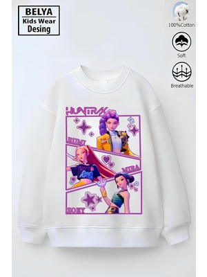 Belya Kids Wear Tam Kalıp Oversize Kız Çocuk Pamuğa Pamuk 3 Iplik Kumaş Pop Tasarım Sweatshirt