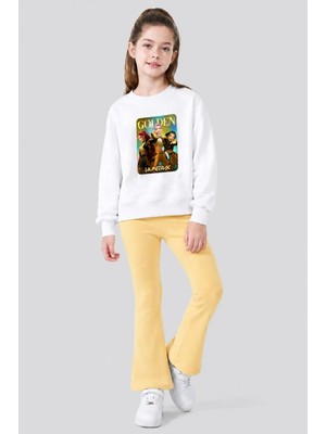 Belya Kids Wear Kız Çocuk Tam Kalıp Üst Oversize Alt Taytlı Goldenhun Tasarım 172 Alt Üst Takım