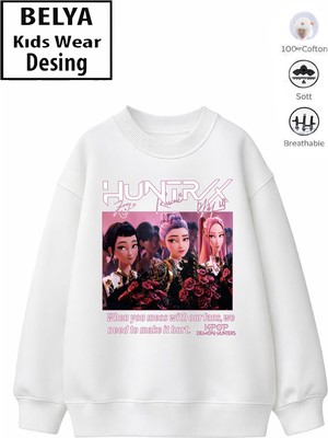 Belya Kids Wear Trend Çocuk Kız Model Tam Kalıp Oversize Hun Tasarım 2 Iplik Pamuğa Pamuk Kumaş Sweatshirt 68