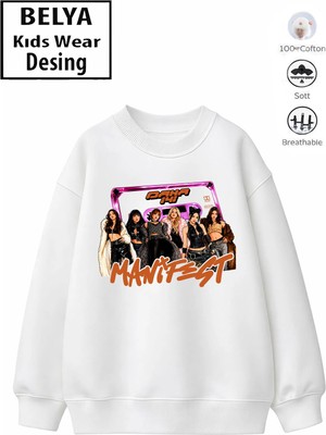 Belya Kids Wear Trend Çocuk Kız Model Tam Kalıp Oversize Manifest Tasarım 2 Iplik Pamuğa Pamuk Kumaş Sweatshirt 72