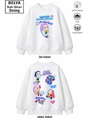 Belya Kids Wear Trend Çocuk Kız Model Tam Kalıp Oversize Ön Arka Baskılı Hun 2 Iplik Pamuğa Pamuk Kumaş Sweatshirt 100