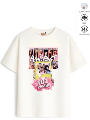 Belya Kids Wear Kız Çocuk Oversize Kalıp Belya Kids Toz Pembe Manifest Tasarım 161 Pamuklu Tişört