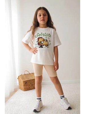Belya Kids Wear Kız Çocuk Tam Kalıp Üst Oversize Altı Taytlı Bara TASARIM84 Alt Üst Takım