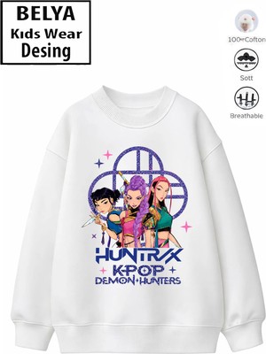 Belya Kids Wear Trend Çocuk Kız Model Tam Kalıp Oversize Hun Tasarım 2 Iplik Pamuğa Pamuk Kumaş Sweatshirt 64