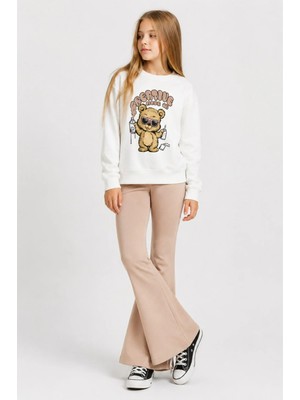 Belya Kids Wear Kız Çocuk Tam Kalıp Üst Oversize Alt Taytlı Sprey Ayıcık Tasarım 188 Alt Üst Takım