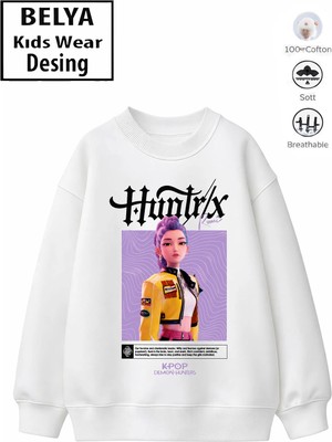 Belya Kids Wear Trend Çocuk Kız Model Tam Kalıp Oversize Hun Tasarım 2 Iplik Pamuğa Pamuk Kumaş Sweatshirt 54