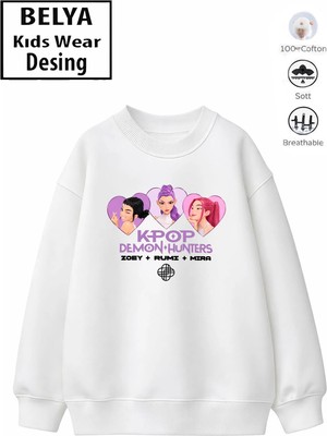 Belya Kids Wear Trend Çocuk Kız Model Tam Kalıp Oversize Hun Kalp Tasarım 2 Iplik Pamuğa Pamuk Kumaş Sweatshirt 60