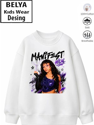 Belya Kids Wear Trend Çocuk Kız Model Tam Kalıp Oversize Manifest  Hilal Tasarım 2 Iplik Pamuğa Pamuk Kumaş Sweatshirt 107