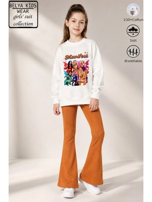 Belya Kids Wear Kız Çocuk Tam Kalıp Üst Oversize Alt Taytlı Karikatür Manifest Tasarım 244 Alt Üst Takım