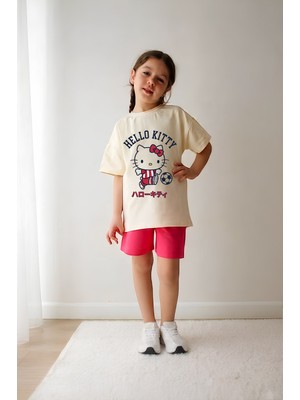 Belya Kids Wear Kız Çocuk Üst Oversize Süprem Alt Iki Iplik Hello Desenli7 Askılı Alt Üst Takım