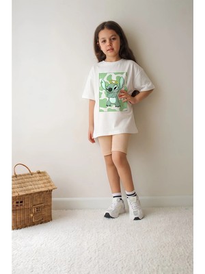 Belya Kids Wear Kız Çocuk Tam Kalıp Üst Oversize Altı Taytlı Karakter TASARIM79 Alt Üst Takım