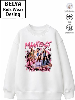 Belya Kids Wear Trend Çocuk Kız Model Tam Kalıp Oversize Toz Pembe Tasarım 2 Iplik Pamuğa Pamuk Kumaş Sweatshirt 1110