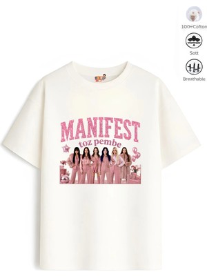 Belya Kids Wear Kız Çocuk Oversize Kalıp Belya Kids Toz Pembe Manifest Tasarım Pamuklu Tişört
