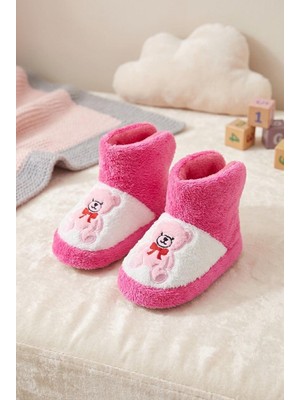 Oksit Figür Nakışlı Bebek & Çocuk Peluş Panduf  Sıcak Tutan Ev Botu / Patik