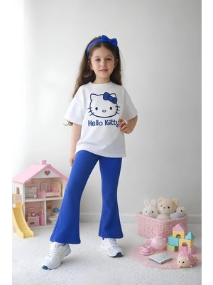 Belya Kids Wear Kız Çocuk Tam Kalıp Üst Oversize Altı Taytlı Hello TASARIM24 Alt Üst Takım