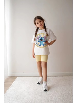 Belya Kids Wear Kız Çocuk Tam Kalıp Üst Oversize Altı Taytlı Karakter TASARIM108 Alt Üst Takım