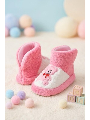 Oksit Figür Nakışlı Bebek & Çocuk Peluş Panduf  Sıcak Tutan Ev Botu / Patik