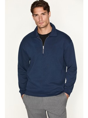 Grimelange Laurent Erkek Yarım Fermuarlı Lacivert Sweatshirt