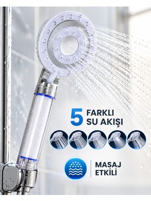Zenviaa Mey Ithalat® Masaj Etkili Filtreli Duş Başlığı 5 Fonksiyonlu Yağmur Sis Geniş Karı
