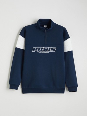 Lc Waikiki Yeni Sezon Dik Yaka Paris Baskılı Erkek Çocuk Kalın Sweatshirt