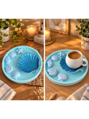 Deniz Temalı Kahve  Fincanlı Sunumluk