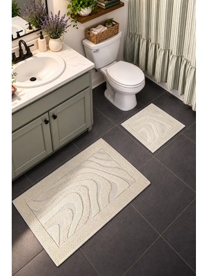 Cotto Home Sakura SK010A Doğal Pamuk 2'li Banyo Paspas Seti 60X100 60X50CM Kaymaz Taban Makinada Yıkanabilir