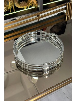 Lara Decor Ithal Zincir Metal Silver Yuvarlak Tepsi