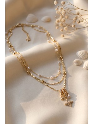 Marsilyan Gold Renk Pirinç Charmlı Model Kombin Kadın Kolye