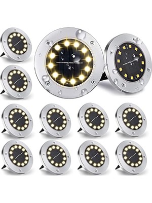 Aydogan's 12 Adetsolar Zemin Lambası, Dış Mekan, 8 LED Solar Lamba, 800 Mah Disk Işık, Güneş Enerjisi Paneli, Bahçe Lambası, Solar Lamba, Çim, Yürüme Yolu, Havuz, Teras Için Dekorasyon (Beyaz)          [enerji