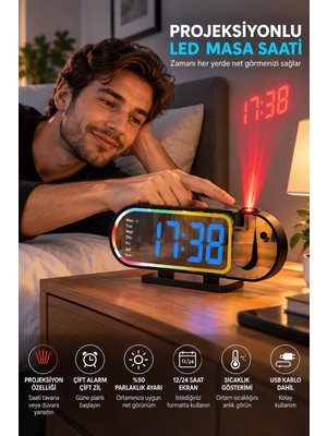 Marsilyan Modern LED Masa Saati Dijital Ekranlı Alarm Parlaklık Ayarlı 12 24 Saat Sıcaklık Göstergeli