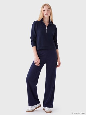 Lc Waikiki Yeni Sezon Lacivert Soft Touch Oversize Kadın Sweatshirt