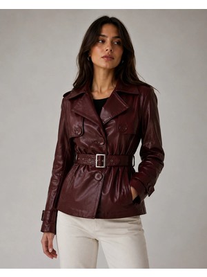Velmora Leather Hakiki Deri Kadın-Ceket Astarlı-Kemerli