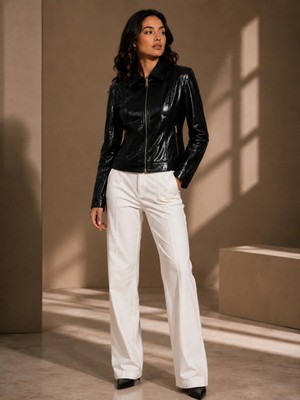 Velmora Leather Hakiki Deri Kadın Ceket-Astarlı-Premium