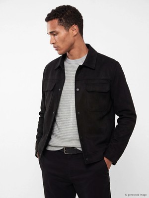 Lc Waikiki Yeni Sezon Siyah Regular Fit Gömlek Yaka Erkek Süet Mont