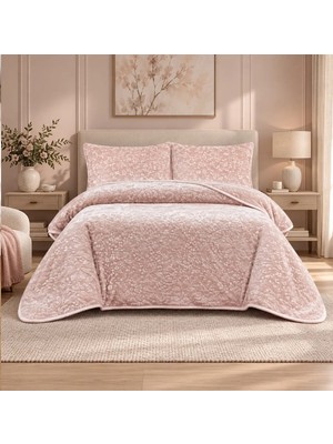 Lal Home Deco Lal Home Çift Kişilik Yatak Örtüsü Seti ve Battaniye Seti - Pudra Mbos