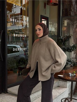 Salisburys Molly Nelly Kadın Oversize Triko Çift Fermuarlı Hırka