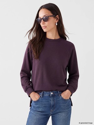 Lc Waikiki Yeni Sezon Mürdüm Soft Touch Oversize Kadın Sweatshirt Tunik