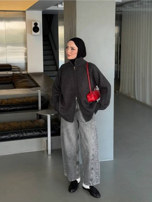 Salisburys Molly Nelly Kadın Oversize Triko Çift Fermuarlı Hırka