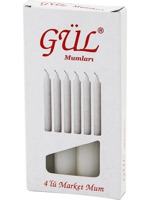 Marsilyan 4pcs - Ince   Çap=1.6cm - UZUNLUK=12CM   Beyaz Klasik  Market Mum BX40