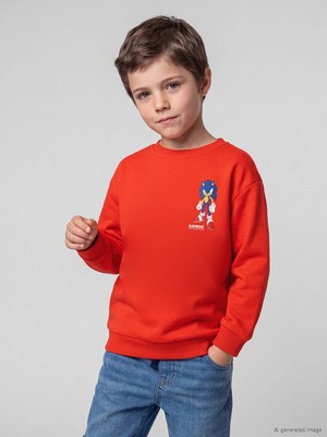 Lc Waikiki Yeni Sezon Kırmızı Sonic Baskılı Erkek Çocuk Sweatshirt