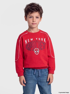 Lc Waikiki Yeni Sezon Kırmızı Spider-Man Nakışlı Erkek Çocuk Sweatshirt