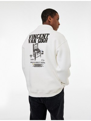 Koton Cepli Şardonlu Yarım Fermuarlı Lisanslı Van Gogh Baskılı Oversize Sweatshirt