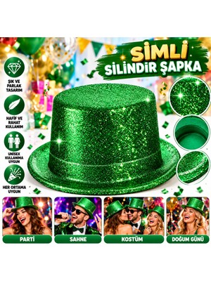NW NessiWorld Yeşil Simli Glitter Silindir Parti Şapkası