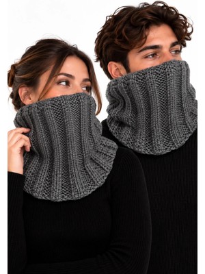 Neholia Kadın Erkek Kombin Boyunluk Atkı Unisex Antrasit Gri Kışlık