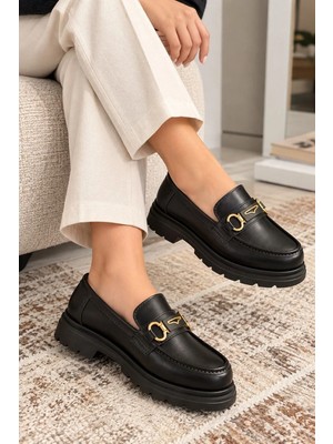 Zenora Shoes Kadın Tokalı Loafer Makosen Kalın Tabanlı Ayakkabı