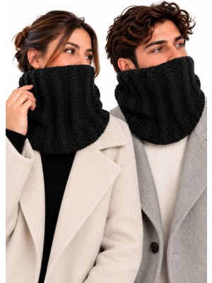 Neholia Kadın Erkek Kombin Boyunluk Atkı Unisex Siyah Kışlık Kalın