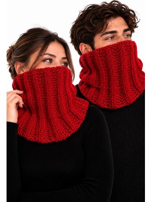 Neholia Kadın Erkek Boyunluk Atkı Kırmızı Unisex Örgü Kışlık Kalın
