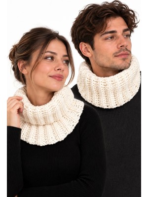 Neholia Kadın Erkek Kombin Boyunluk Atkı Unisex Krem Kışlık