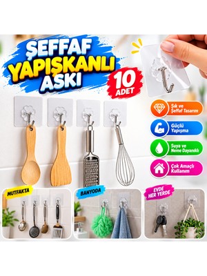 NW NessiWorld 10 Adet Kendinden Yapışkanlı Şeffaf Askı